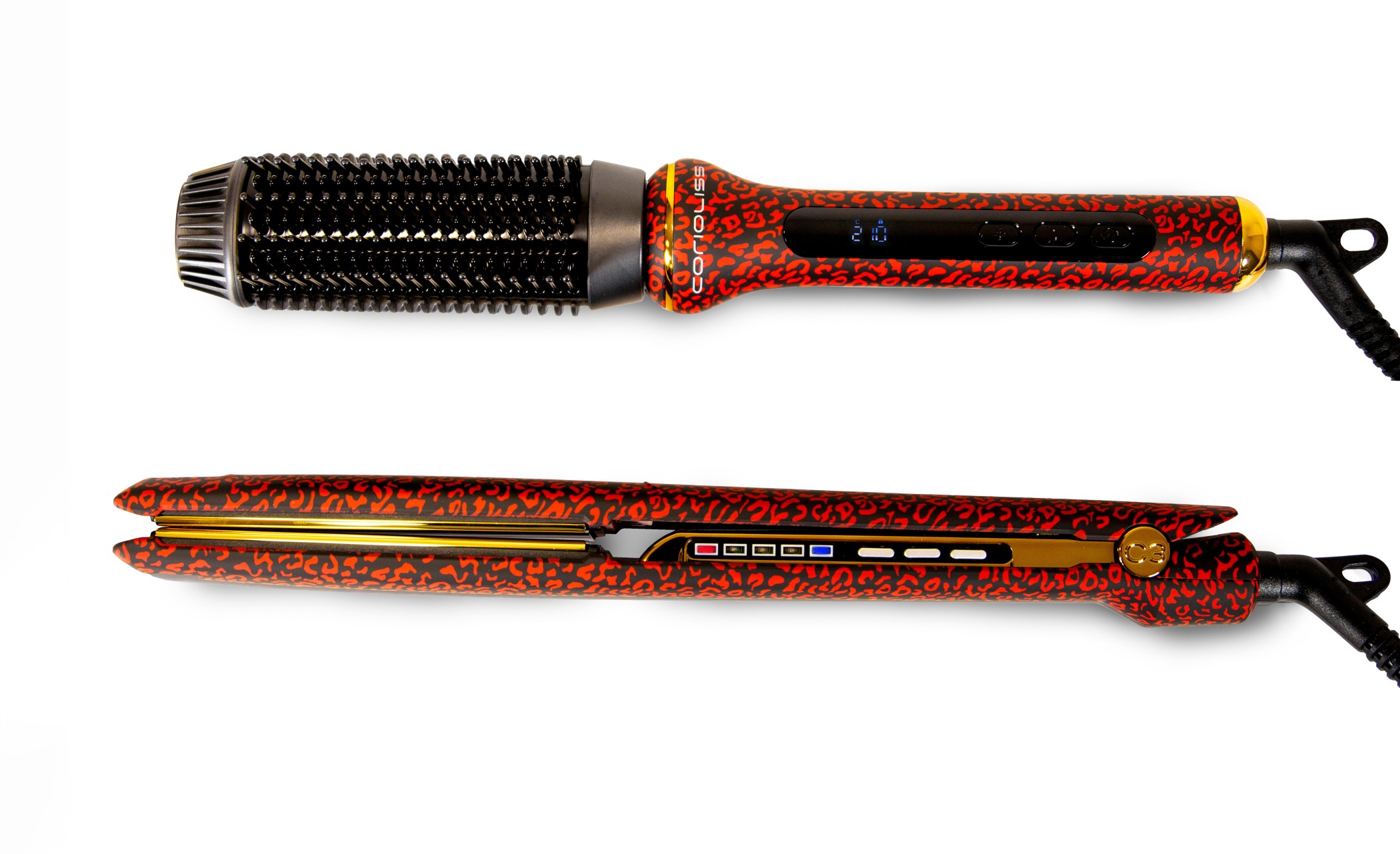 plancha corioliss c3 black red + secador corioliss hot brush black red